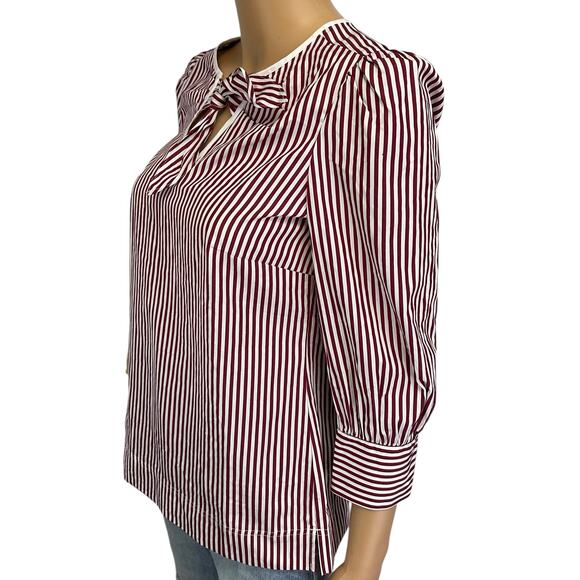 J. Crew Thomas Mason Bow-Neck Cotton Top Red Stripe AR837 Size XXS - Picture 7 of 14